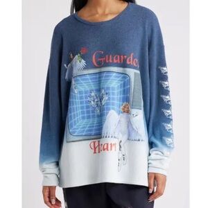 NWT Oversized Embroidered Boys Lie Guarded Angel Ombre Thermal Top  Graphic Tee